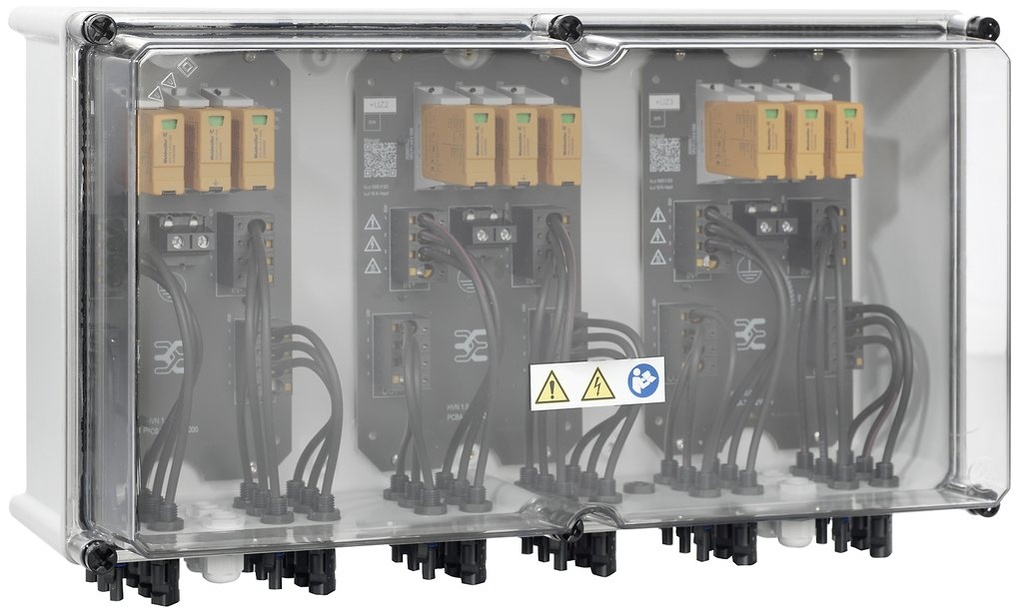 DESTOCKAGE - Coffret DC Weidmuller Next 1000 V, 3 MPPT, 3 entrées / 3 sorties par MPPT, Sans porte-fusible, Protection Surtension I et II, Sans interrupteur-sectionneur, WM4 (version SolarEdge) remplacé par 04-289034000